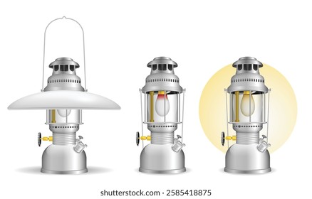 Set illustration of realistic Classic Kerosene Lantern isolated 
