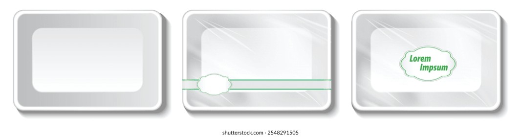 Set Illustration of Realistic Fresh Meat and vegetables Plastic Tray Styrofoam Packaging