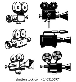 Set of illustration of retro video camcorder isolated on white background. Design element for logo, label, sign, poster, card, banner. Vector illustration