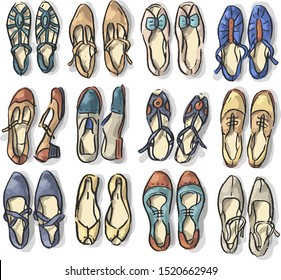 Set illustration with retro vintage shoes