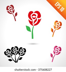 Set illustration of rose. Black, red and orange. isolated on white background.