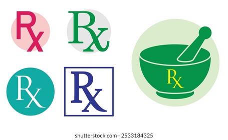 Conjunto de ilustración de logotipos de símbolos de prescripción RX.