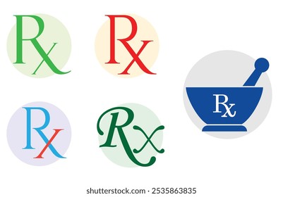 Ilustración del conjunto de logotipos de símbolos de prescripción RX.