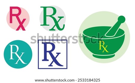 Set of Illustration of RX Prescription Symbol Logos.