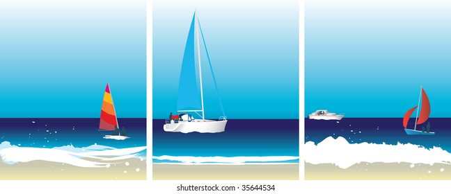 Set of illustration sailing and boat images on the ocean