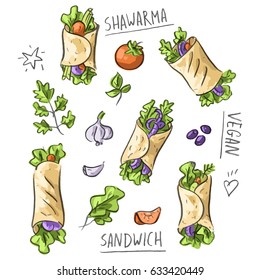 Set Illustration With Shawarma Vegan