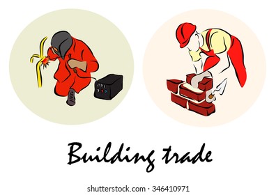 Set of Illustration shows a Building trade. Welder and bricklayer