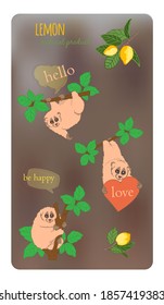 Set illustration of a small animal sitting on a tree, cute lemur Lori in nature.Vector cartoon design.