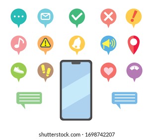 Set illustration of smartphone notification icons