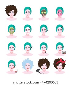 a set illustration of spa and facial treatment in flat style