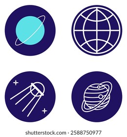 set illustration space exploration planet and satellite