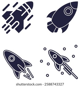 set illustration space exploration rocket