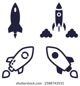 set illustration space exploration rocket