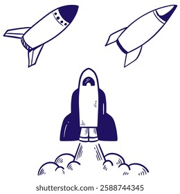 set illustration space exploration rocket