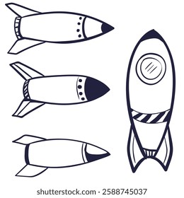 set illustration space exploration rocket