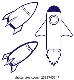 set illustration space exploration rocket