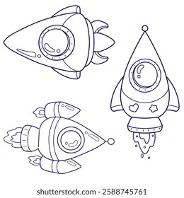 set illustration space exploration rocket