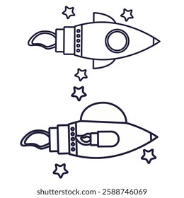set illustration space exploration rocket