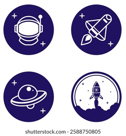 set illustration space exploration rocket and astronaut