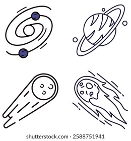 set illustration space planet, asteroid and galaxy