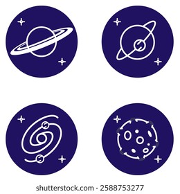 set illustration space planet, asteroid