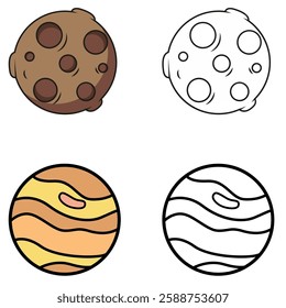set illustration space planet and asteroid