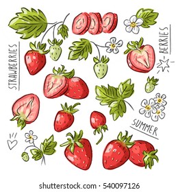 Set illustration with strawberry and lettering