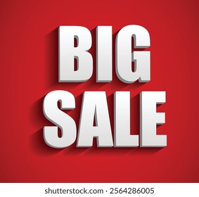 Set illustration of striking red banner featuring the text "BIG SALE" in bold, white, 3D letters. This eye-catching design is ideal for retail promotions, seasonal sales, and advertising campaigns.