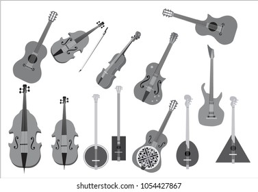 Set of illustration of stringed musical instruments