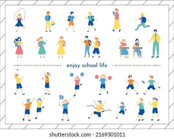 set illustration of students enjoying school life