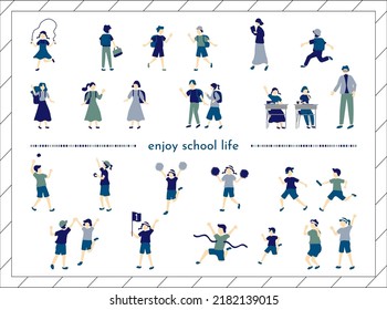 set illustration of students enjoying school life