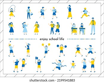 set illustration of students enjoying school life