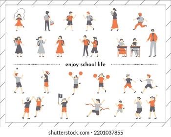 set illustration of students enjoying school life