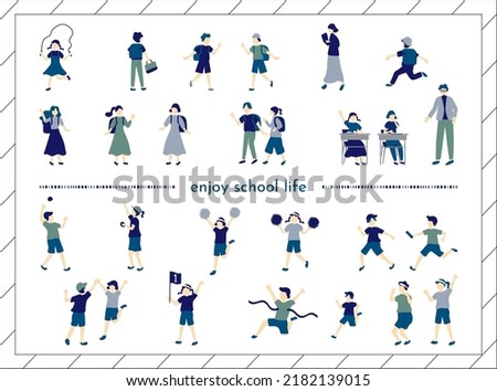 set illustration of students enjoying school life