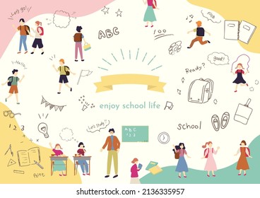 set illustration of study icons and children