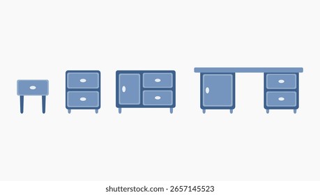Set of illustration table, drawer, desk blue theme for vector design background.