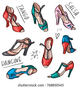 Set Illustration With Tango Salsa Dancing Shoes