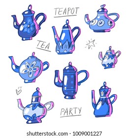 Set illustration with teapots