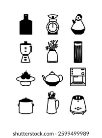 Set of illustration of things or stuff in the kitchen in hand drawn or doodle line art style. High resolution and editable icon set perfect for symbol, logo, design element or poster for chef or cook.