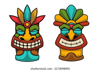 Set of illustration of tiki idol. Design element for poster, card, banner, emblem, sign. Vector illustration