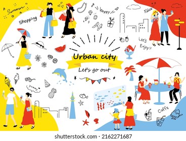 set illustration of tourist and city icons