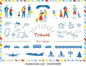 set illustration of traveling icons and people