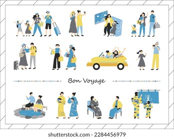 set illustration of traveling people