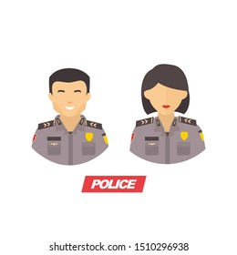 Set Illustration of two police man and woman officer on duty with uniform