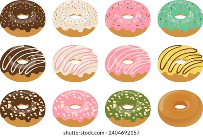 Establecer la ilustración de varios donuts