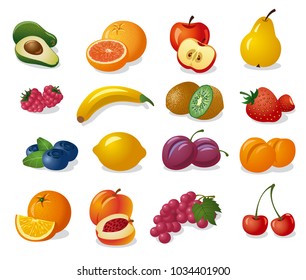 set of illustration of various fresh fruits and berries