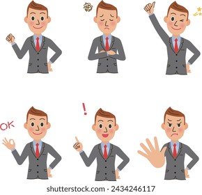 Ilustración de varias poses y expresiones de los trabajadores de oficina masculinos