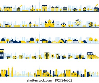 set illustration of various type of  city
