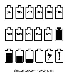 Set Illustration Vector of battery 1-100 percent. icon set