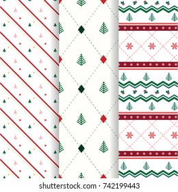 Set Of Illustration Vector Christmas Tree Seamless Patterns, Can Be Used For Gift Wrapping Paper